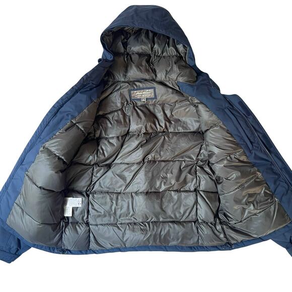 Eddie Bauer Men’s WeatherEdge Waterproof Down Parka Large Navy Hooded Jacket - Picture 2 of 9